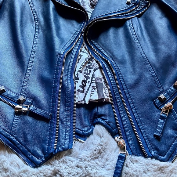 Leisurely Life Navy blue bikercore Moto jacket, spikes and zips, never worn. - Picture 3 of 15